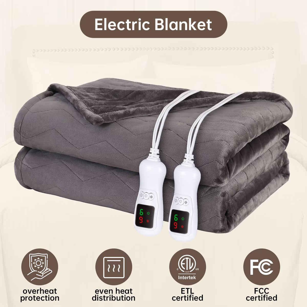 Heated Blanket Queen Size, Washable Heated Blanket Electric, Electric Blanket, Charcoal Gray, 84