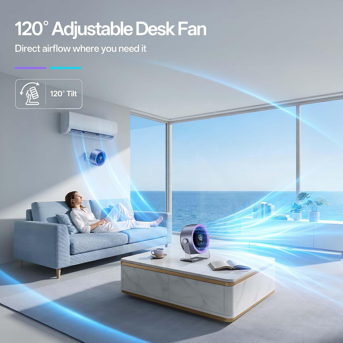 USB Desk Fan for Bedroom: 100 Speeds Digital Display Quiet Portable Fan with Turbo Airflow, 120° Rotating Small Rechargeable Battery Desktop & Wall-Mounted Fans for Bedroom Home Office