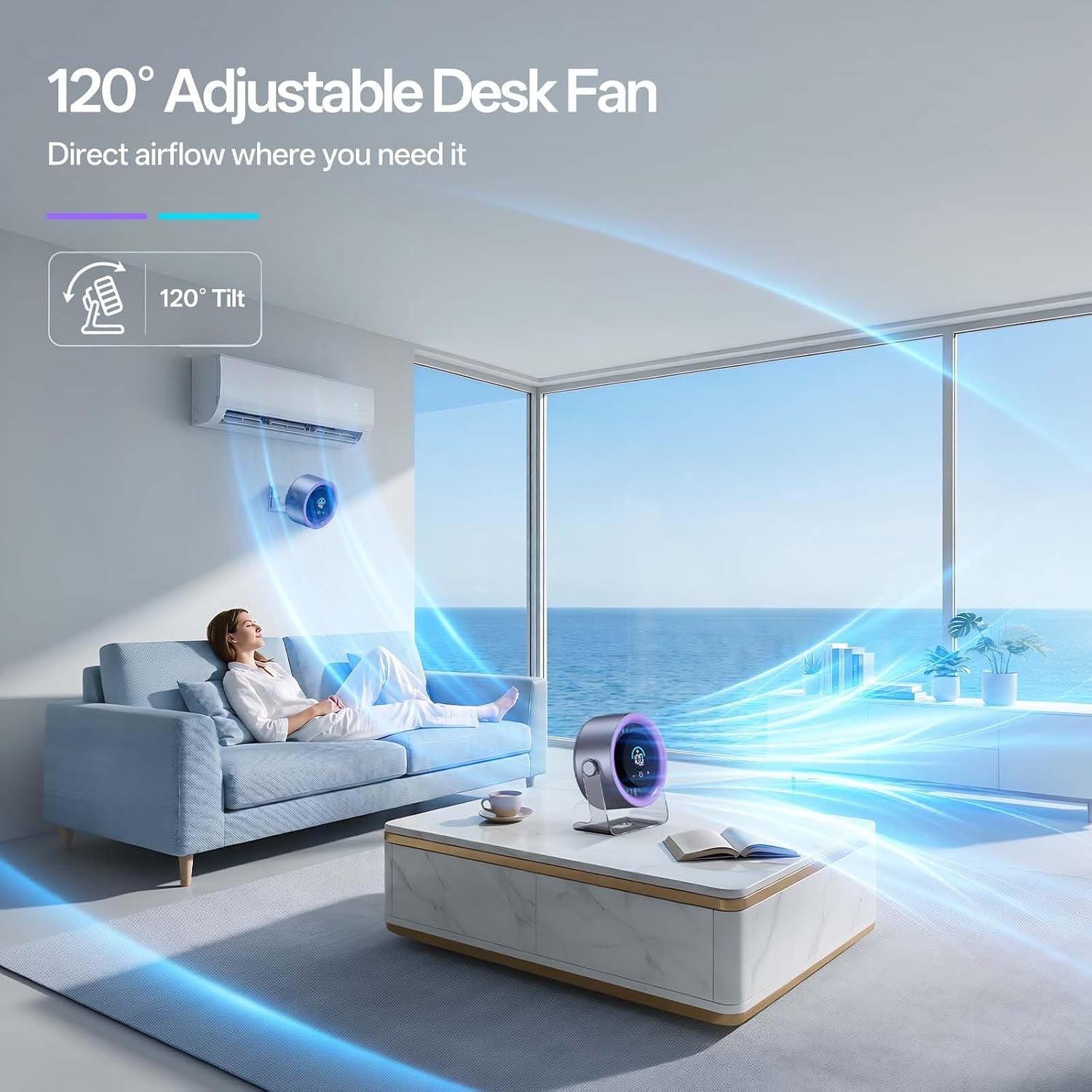 USB Desk Fan for Bedroom: 100 Speeds Digital Display Quiet Portable Fan with Turbo Airflow, 120° Rotating Small Rechargeable Battery Desktop & Wall-Mounted Fans for Bedroom Home Office