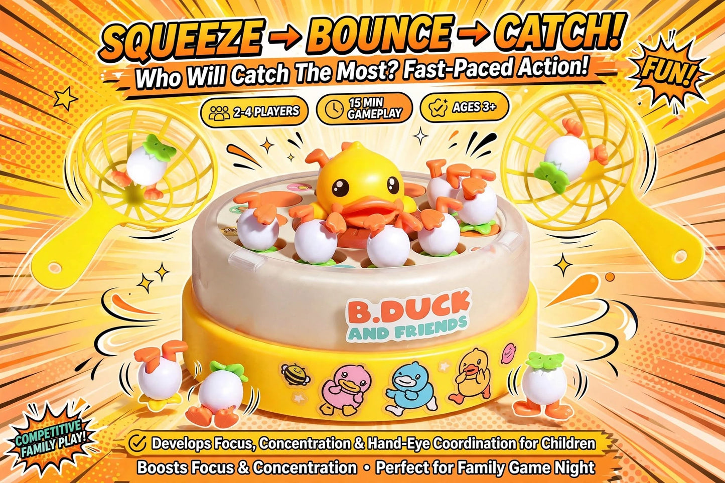 Children's Yellow Bouncing Duck Toy, Spinning Concentration Training Puzzle, Parent-Child Interactive Toy for Better Focus