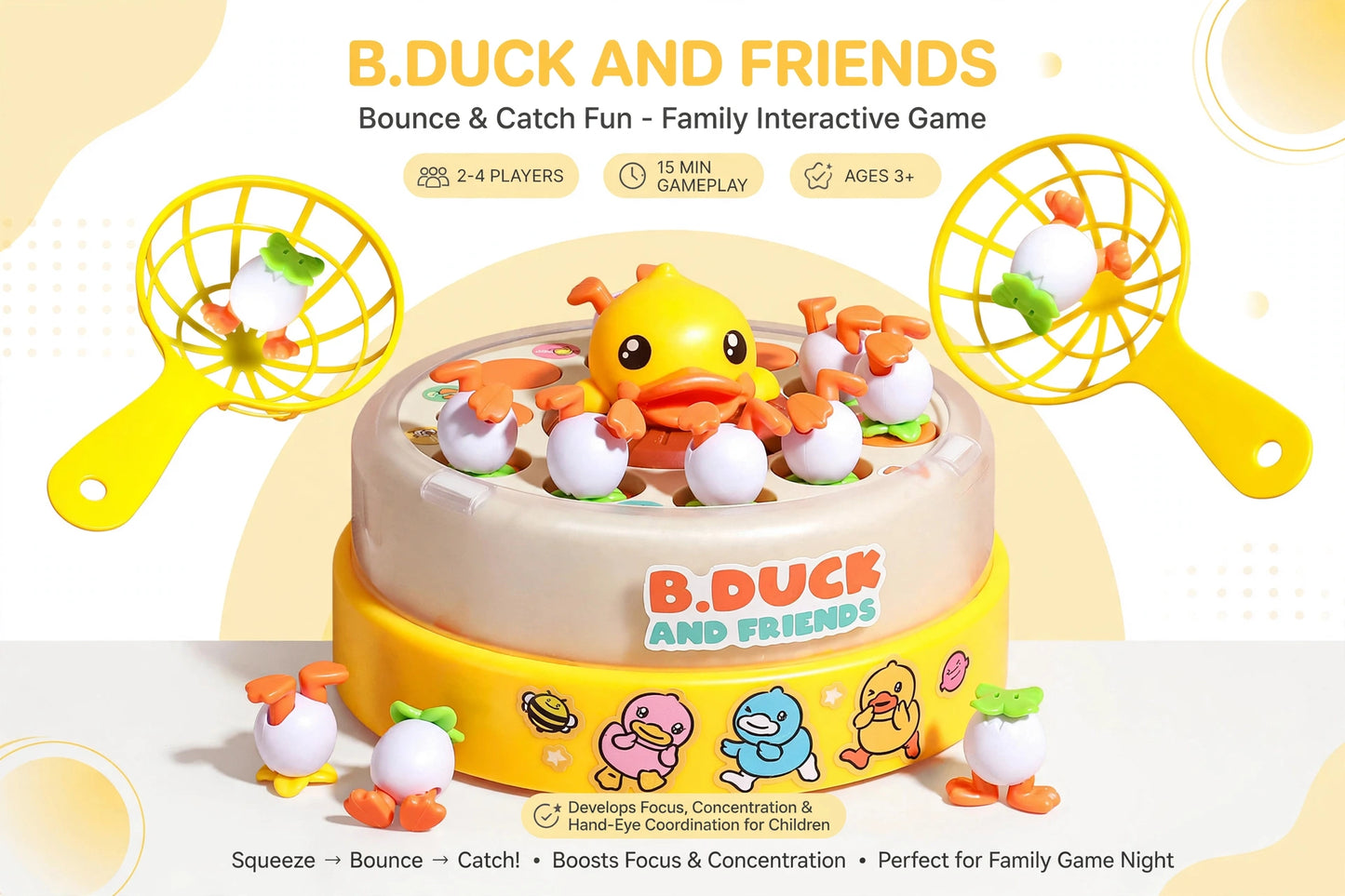 Children's Yellow Bouncing Duck Toy, Spinning Concentration Training Puzzle, Parent-Child Interactive Toy for Better Focus